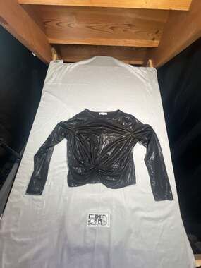 Love More Metallic Black Twist-Front Long Sleeve Crop Top